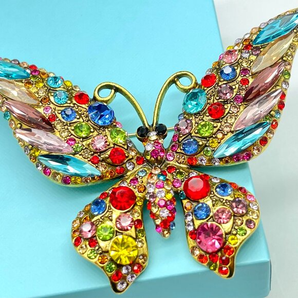 Large Butterfly Rhinestone Brooch Butterfly Brooch Multi Color Butterfly Pin - Picture 3 of 5